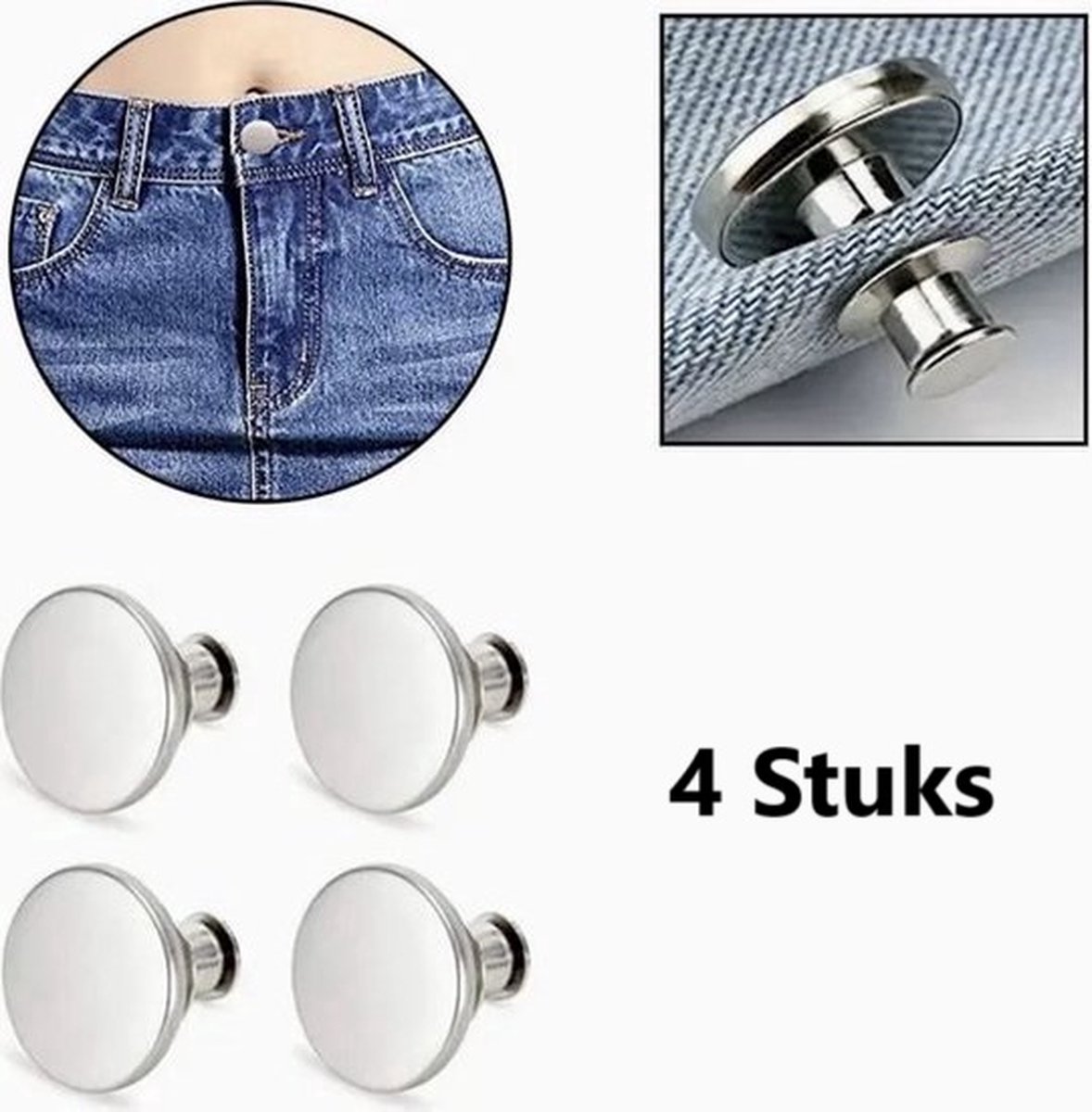 4x Jeans Buttons With Snap | Universal Jeans Button Pins | Jeans Buttons | Replace Buttons | Jeans Button | Silver - Image 4