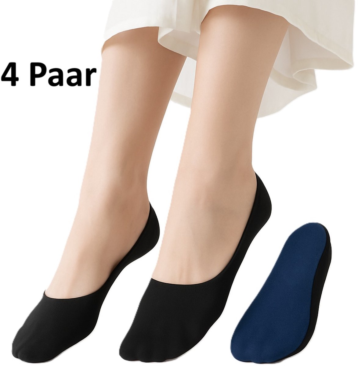 4 Pairs of Cooling Socks for Women | Invisible Socks | Fabric Socks | Soft & Lightweight | Boat Socks | Size 36-42 | Black - Image 1
