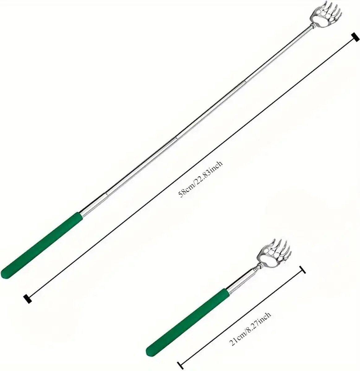 Extendable Back Scratcher Bear's Claw | Adjustable Back Scratcher | Massage Scratcher | Telescopic Back Scratcher | Anti-Itch | Up to 53 CM | Stainless Steel | Green - Image 2