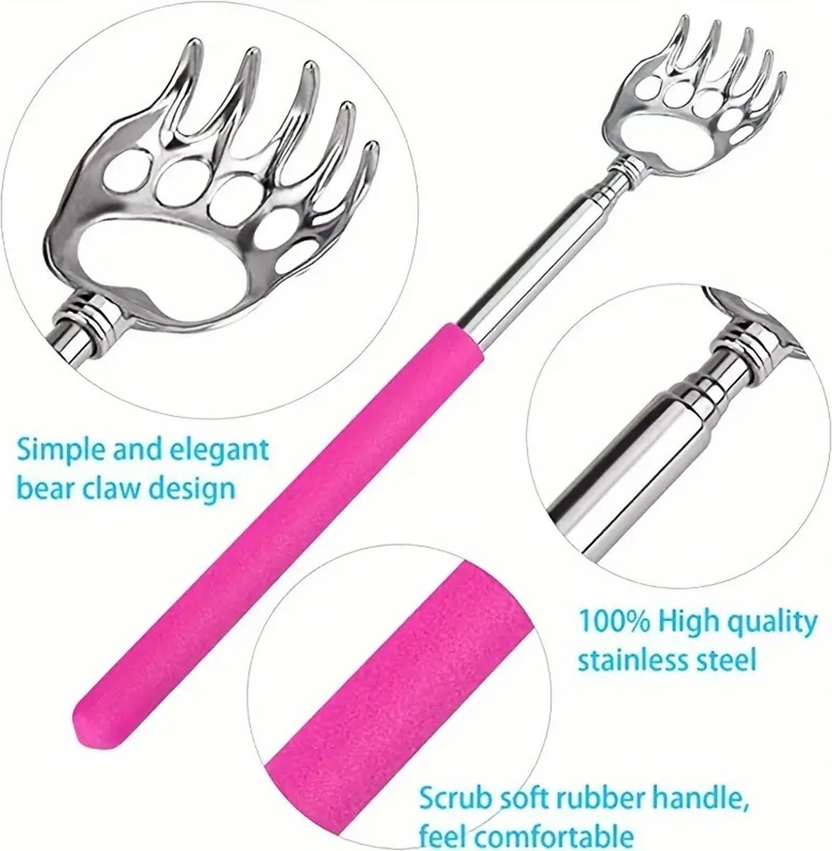 Extendable Back Scratcher Bear's Claw | Adjustable Back Scratcher | Massage Scratcher | Telescopic Back Scratcher | Anti-Itch | Up to 53 CM | Stainless Steel | Green - Image 5