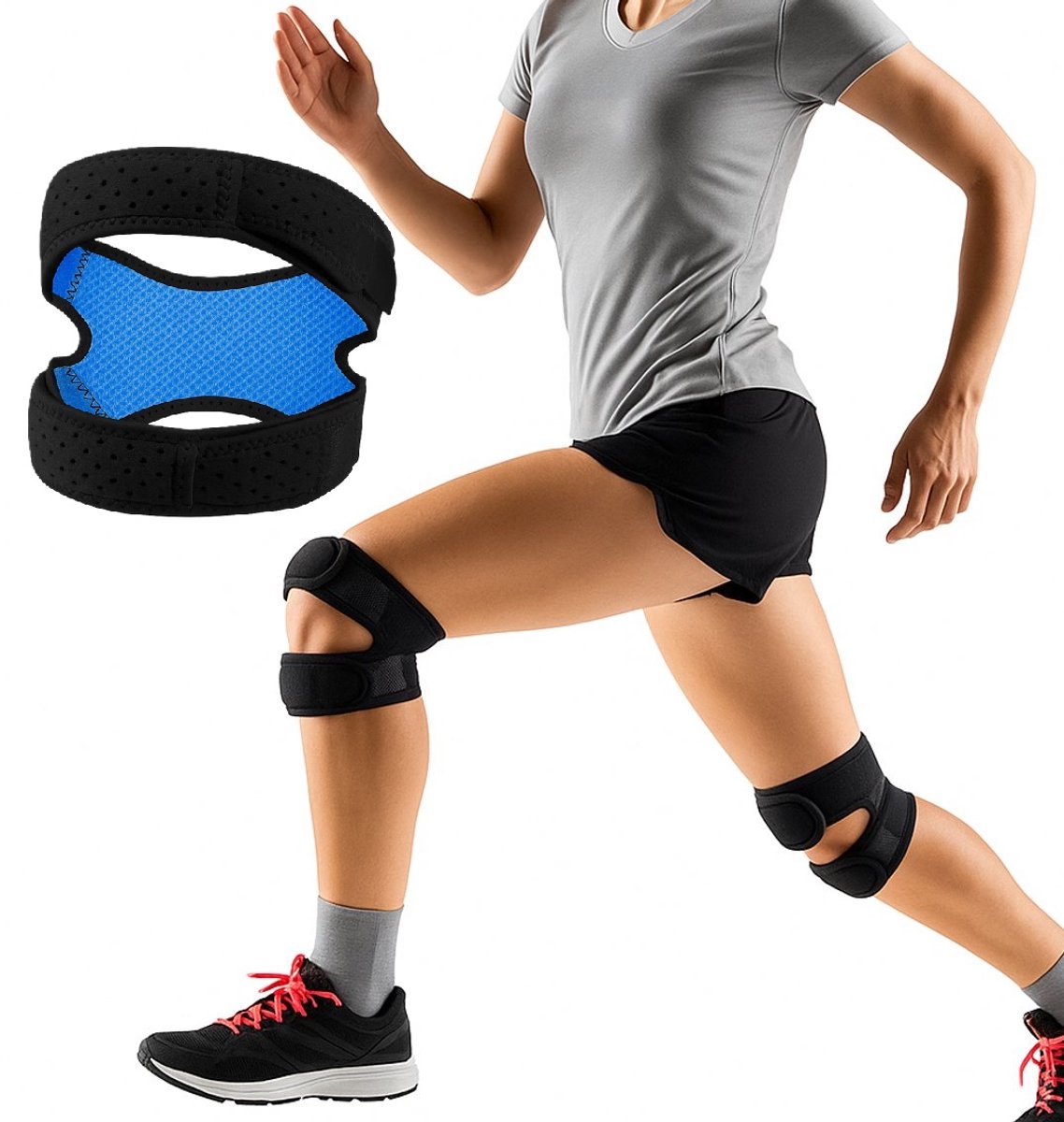 Double Patella Knee Brace | Patella Strap | Knee Support | Knee Protector | Knee Tendon Strap | Knee Bandage | Elastic Bandage | Adjustable | Black/Blue - Image 1