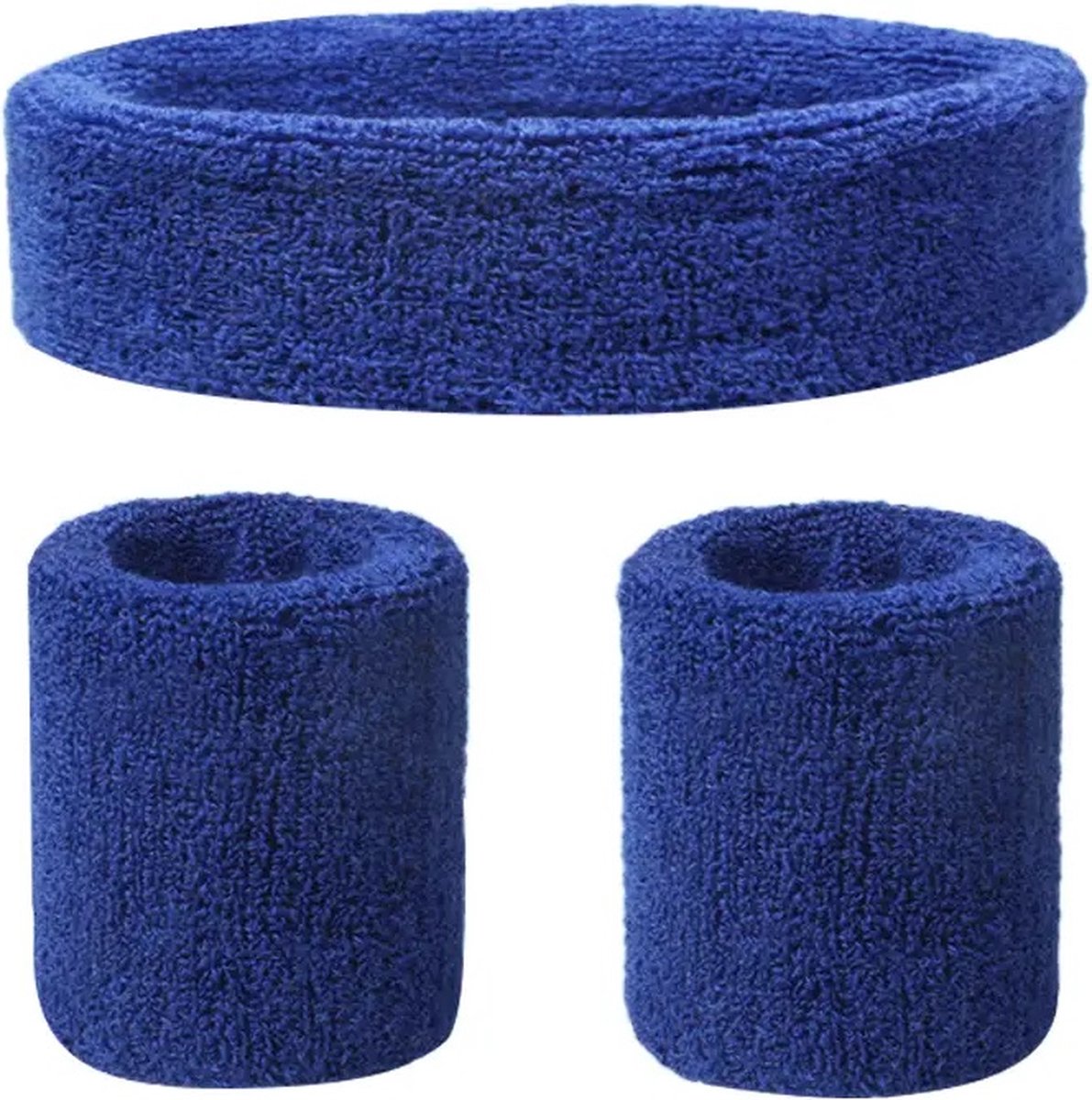 3-Piece Set of Headband & 2x Wristband Set | Sweatband | Sweatbands | Head and Wrist | Sports Bands | Dark Blue - Image 1
