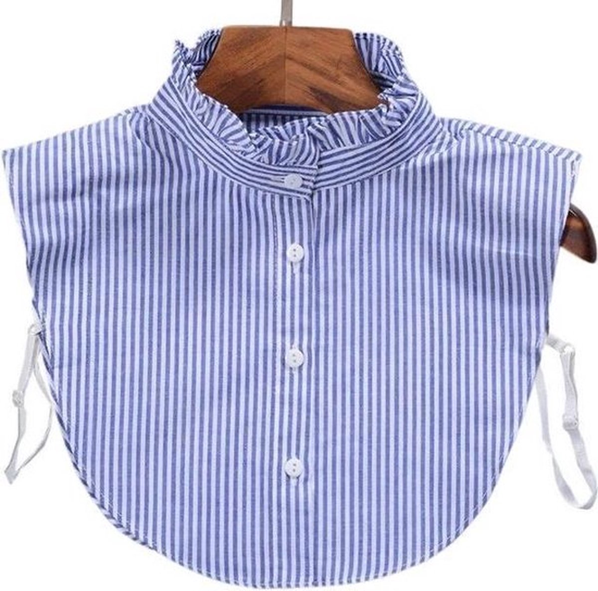 Detachable Collar with Stand-Up Trim and Ruffles | Blouse Collar | Faux Collar | Blue/White - Image 1