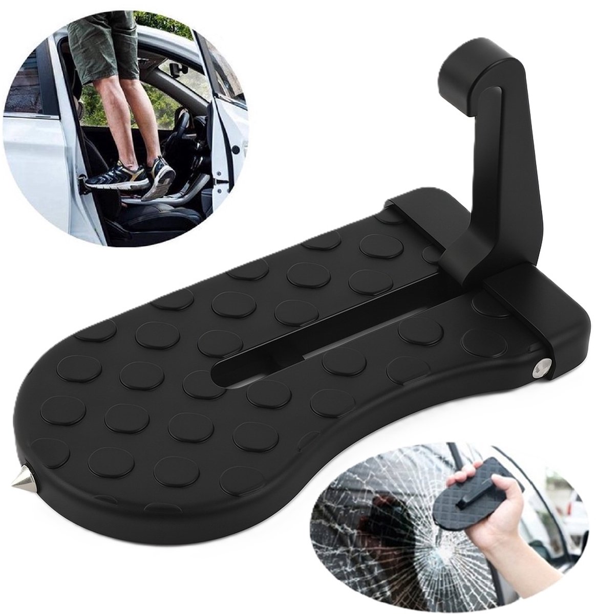Car Roof Box Step | Door Step | Bike Carrier | Roof Rack | Includes Safety Hammer | Universal | Aluminum | Black - Image 1