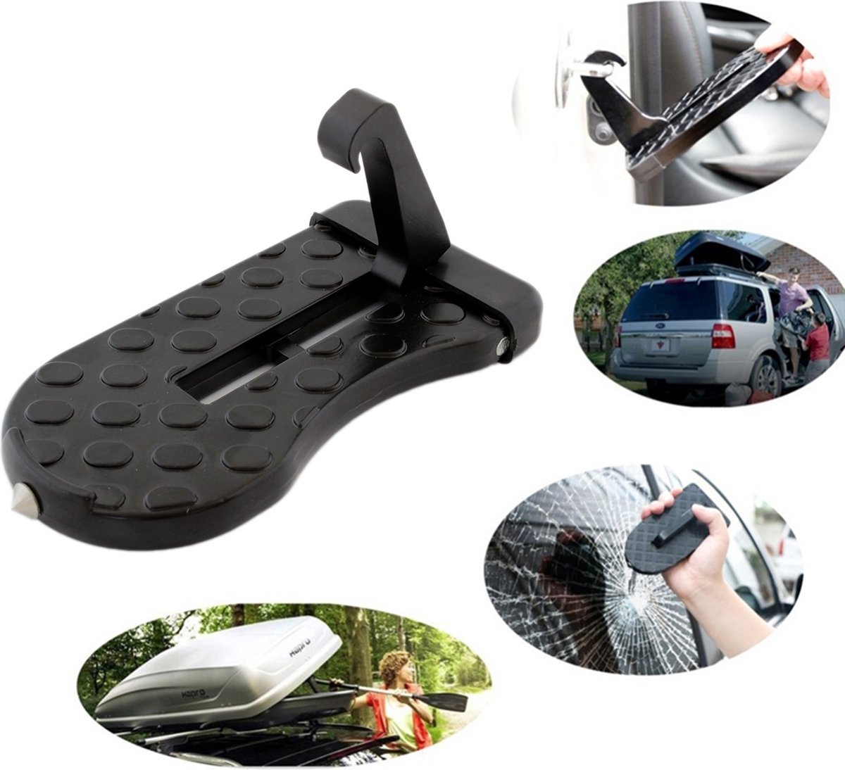Car Roof Box Step | Door Step | Bike Carrier | Roof Rack | Includes Safety Hammer | Universal | Aluminum | Black - Image 3
