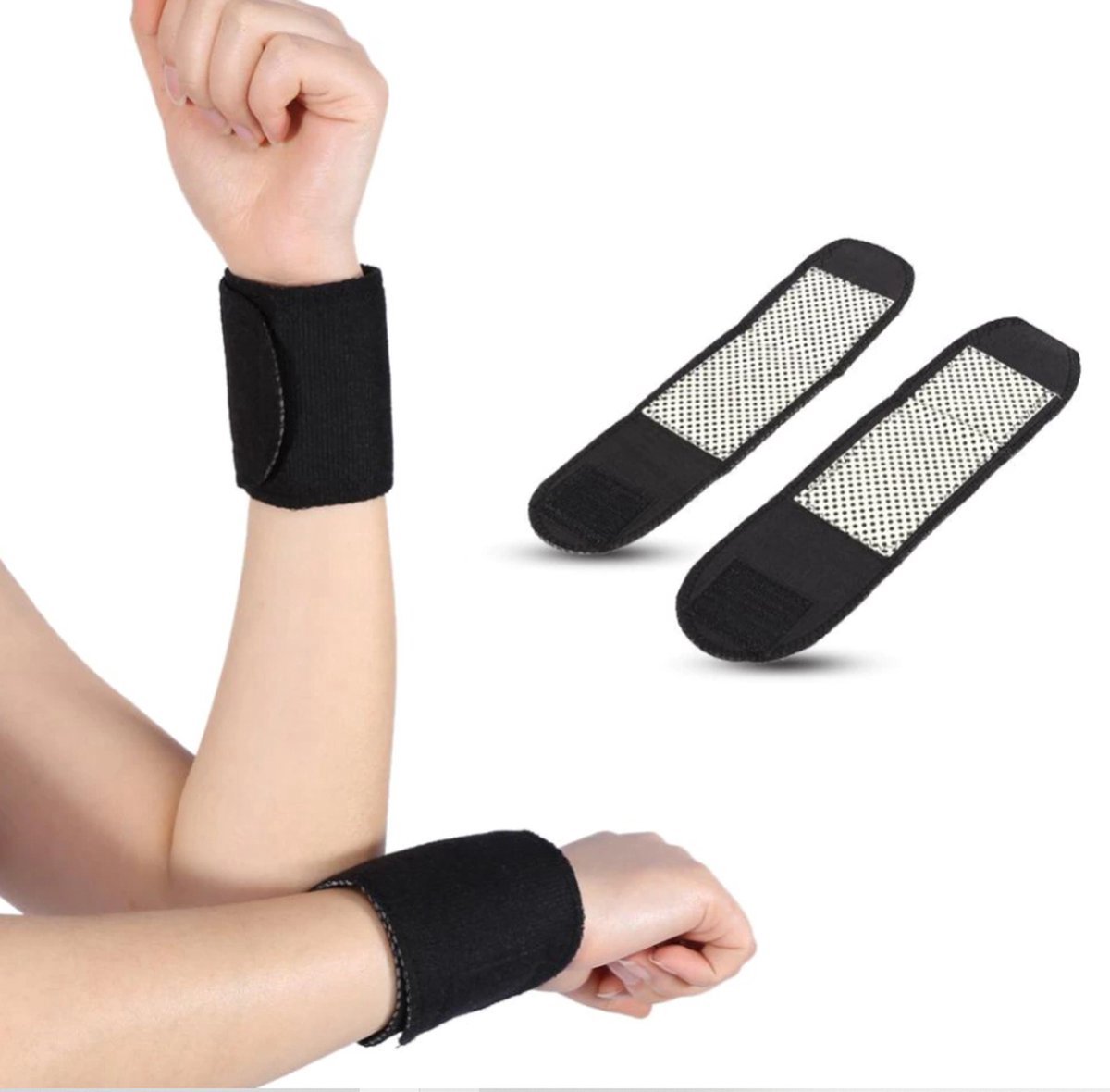 Magnetic Wrist Brace | Wrist Bandages with Tourmaline Stones | Brace with Heating | Natural Heating by Stones | 2 Pieces - Image 1