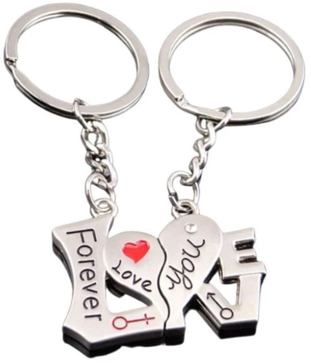 2-Piece Keychain Forever Love You | Couples Keychain | For Him & Her | Silver - Image 3