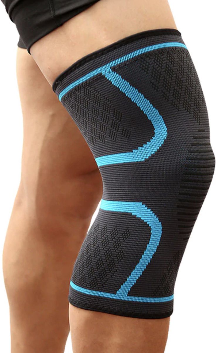 Compression Knee Brace | Knee Support | Knee Protector | Knee Bandage | Knee Support | 1 Piece | Blue Black | Size L - Image 1
