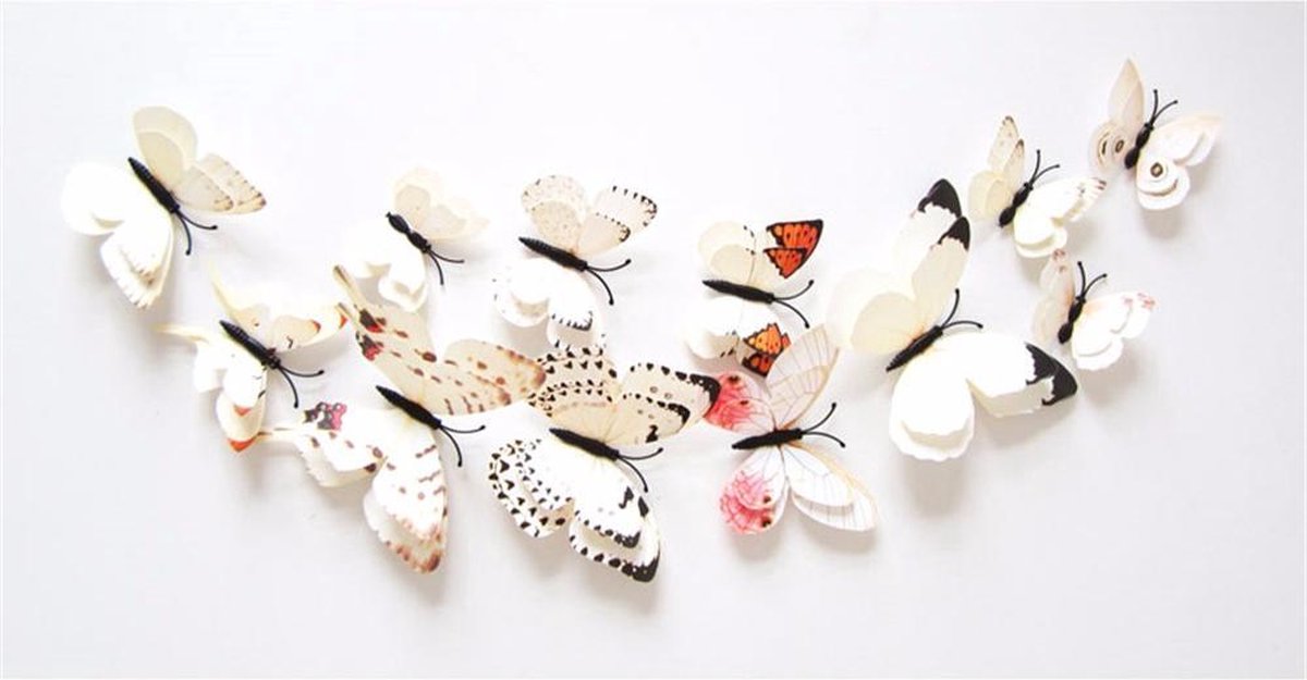 Wall Stickers Double Butterfly White 3D Wall Decoration Butterflies 12 Pieces - LeuksteWinkeltje - Image 1