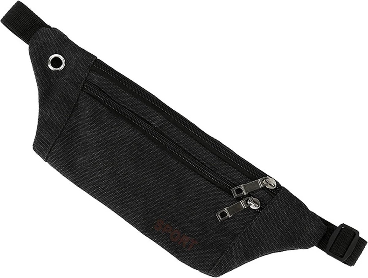 Sporty Waist Bag | Running Belt | Fanny Pack | Crossbody Bag | With Phone Holder & Cable Opening | Running Bag | Unisex | Black - Image 1
