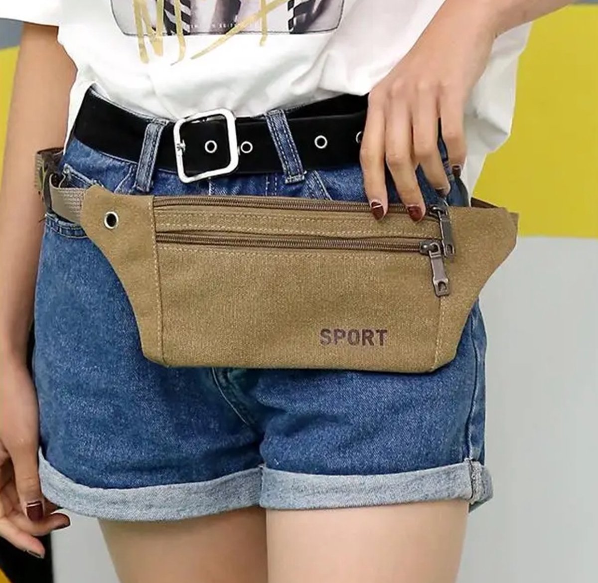 Sporty Waist Bag | Running Belt | Fanny Pack | Crossbody Bag | With Phone Holder & Cable Opening | Running Bag | Unisex | Black - Image 4