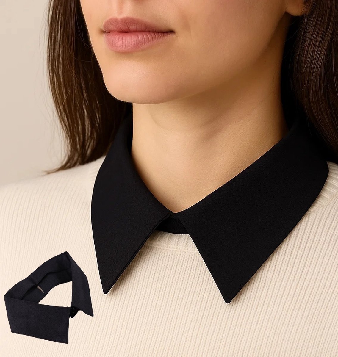 Detachable Collar | Pointed Collar | Pointed Collar | Blouse Collar | Faux Detachable Collar | Women's | Black - Image 1