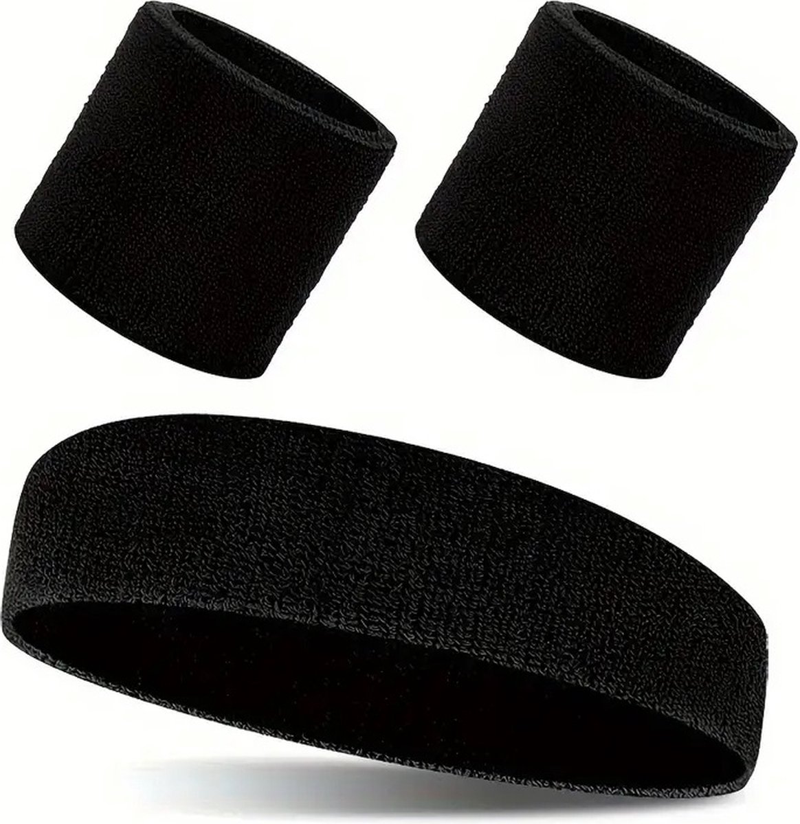 Set of Headband and 2x Wristbands Set | Sweatband | Sweatbands | Head and Wrist | Sports Bands | Black - Image 2