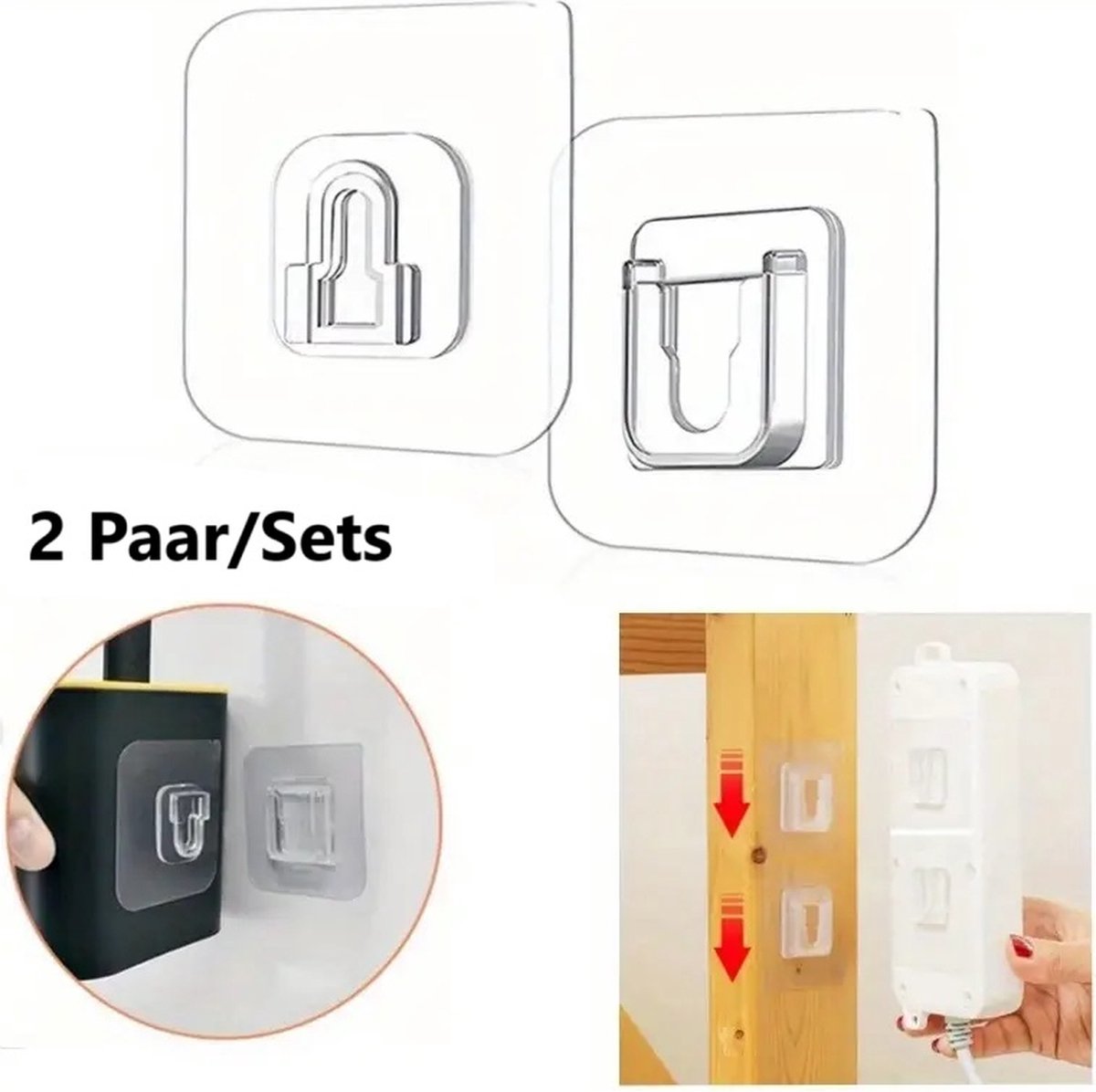2 Pairs Transparent Self-Adhesive Hanging Hooks | Hanging System | Self-Adhesive Wall Hangers | Double-Sided Adhesive Wall Hooks | Hanging Hooks - Image 1