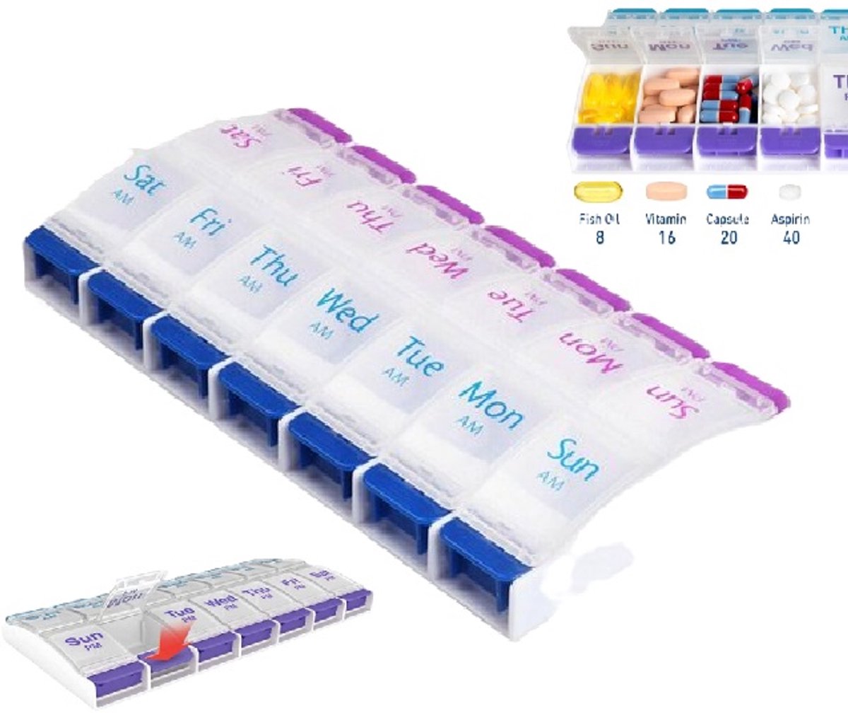 Medicine box | Pill box | Pill case | Medicine box | Pill Box | With Push Button | 7 days | 2 Daily portions - Image 1