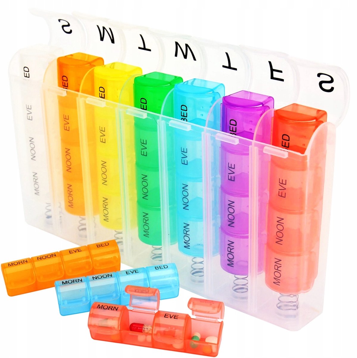 Pill Box for 7 Days & 4 Times | Pill Box 28 Compartments | Medicine Box | Pill Organizer | Automatic Opening - Image 1