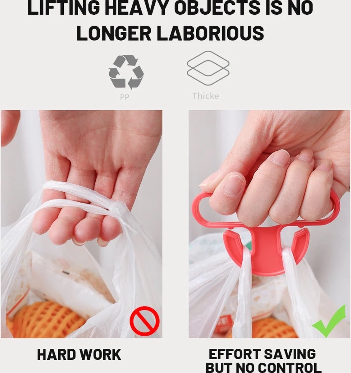 Set of 2 Shopping Bag Handles | Plastic Bag Carrier | Small Bag Carrier | Up to 15 KG | Grey - Image 3