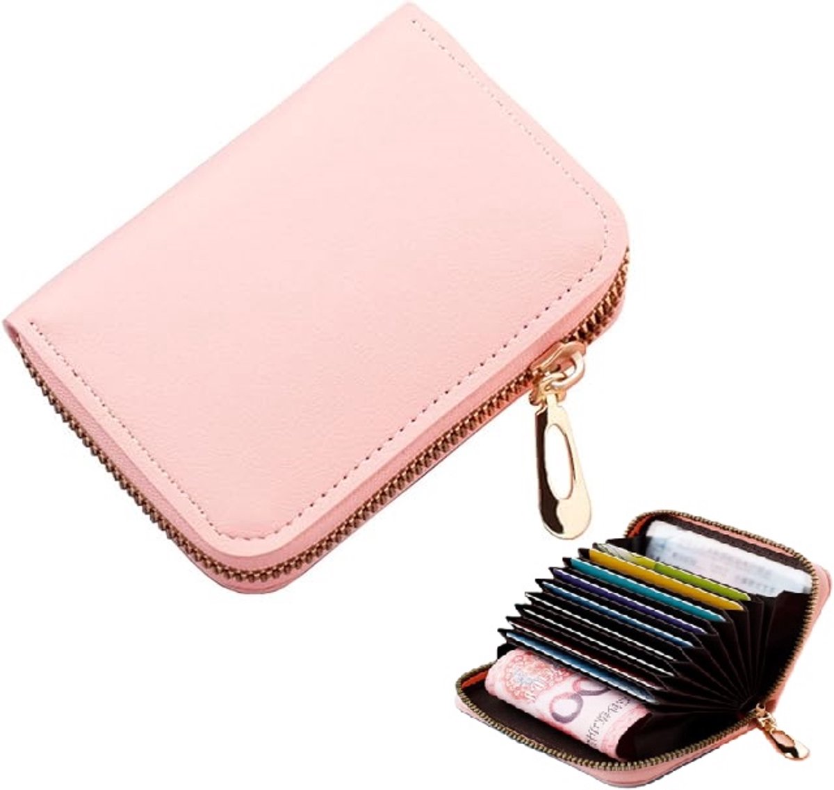 Card Holder for 12 Cards | Credit Card Holder | With Cash Compartment | Card Holder | Wallet | PU Leather | Purse | Pink - Image 1