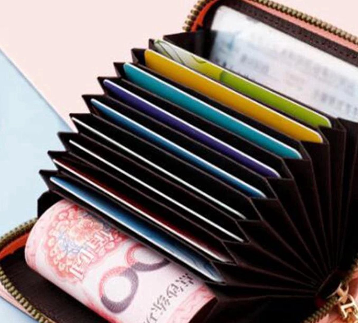 Card Holder for 12 Cards | Credit Card Holder | With Cash Compartment | Card Holder | Wallet | PU Leather | Purse | Pink - Image 4