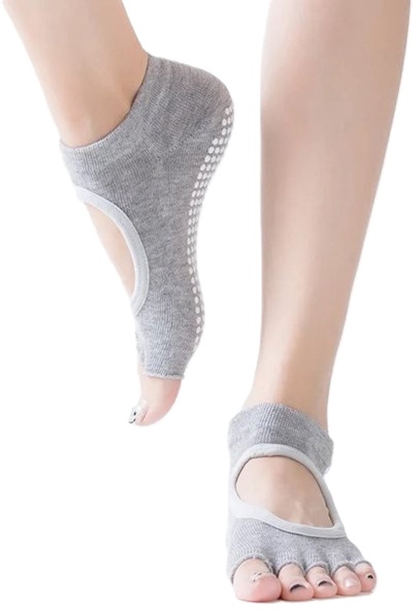 Yoga Socks Full Open Toe | Full Toe Yoga Sock | With Anti-Slip Bottom | Anti-Slip Socks | Pilates Socks | Size 36-40 | Grey - Image 1