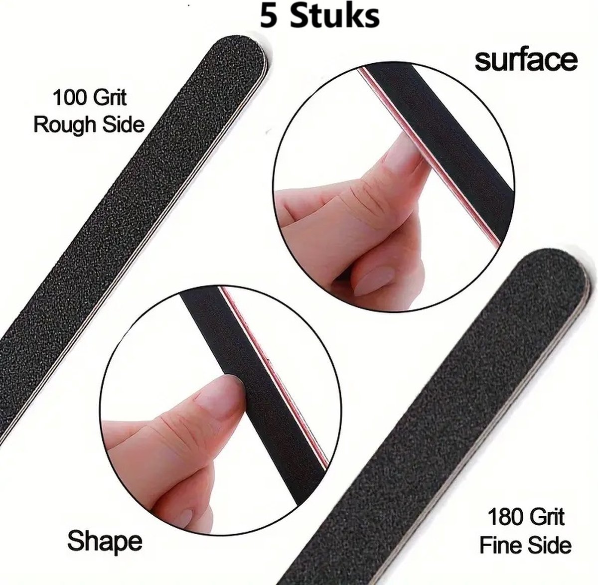 5x Boomerang Files 100/180 Grit | Curved Nail Buffer | Nail File | Polishing Block | Nail Polishing Block | Buffer Block | Nail Buffer | 17 x 2 Cm | Black - Image 1