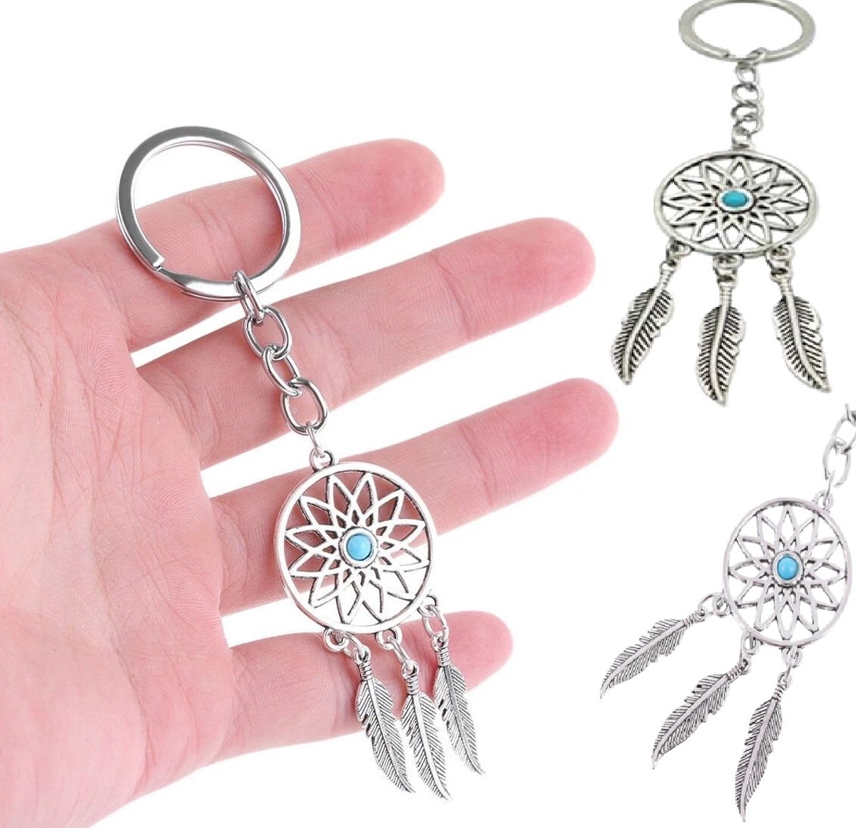 Dreamcatcher Keychain | Dream Catcher Keychain | Lucky Charm | Silver - Image 1