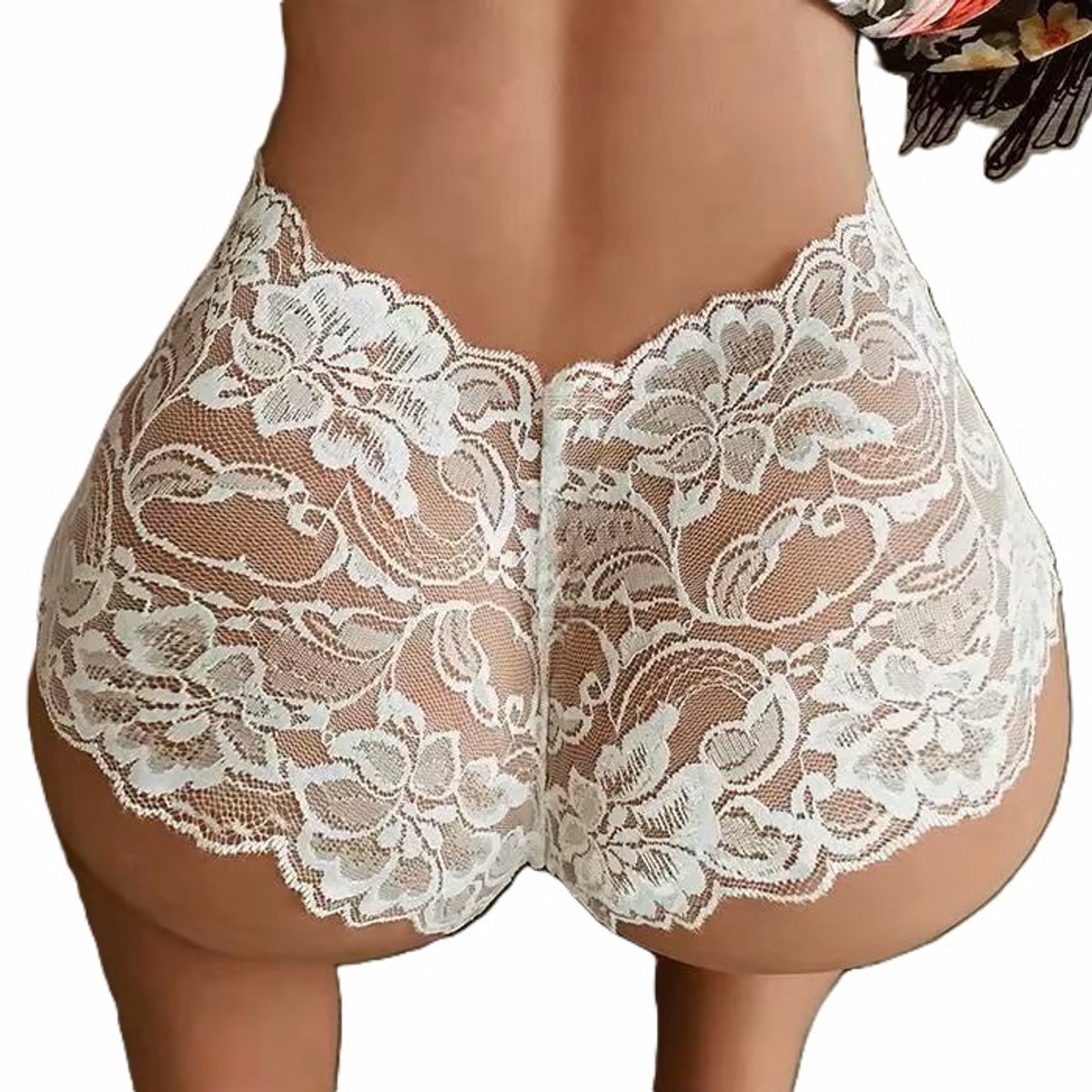 Set of 2 Sexy Lace Panties with Floral Pattern | 1 x Black & 1 x White | Erotic Underwear | Sexy Thong | Size L - Image 4
