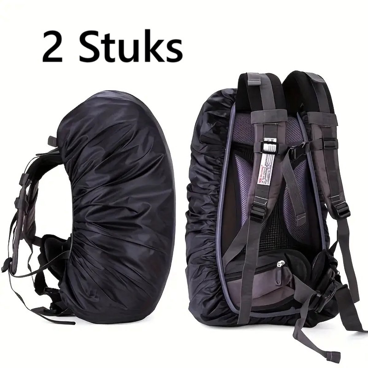 2x Rain Cover For Backpack | Backpack Rain Cover | Waterproof | Rain Cover Bag | Bag Protection Against Rain | 25-35 Liters | Black - Image 1