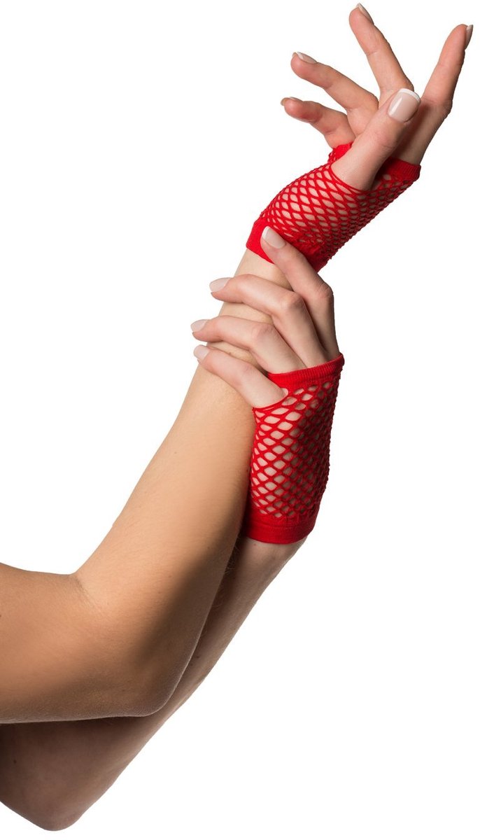 Partyxclusive Fingerless Fishnet Gloves Women Red One-size - Image 1
