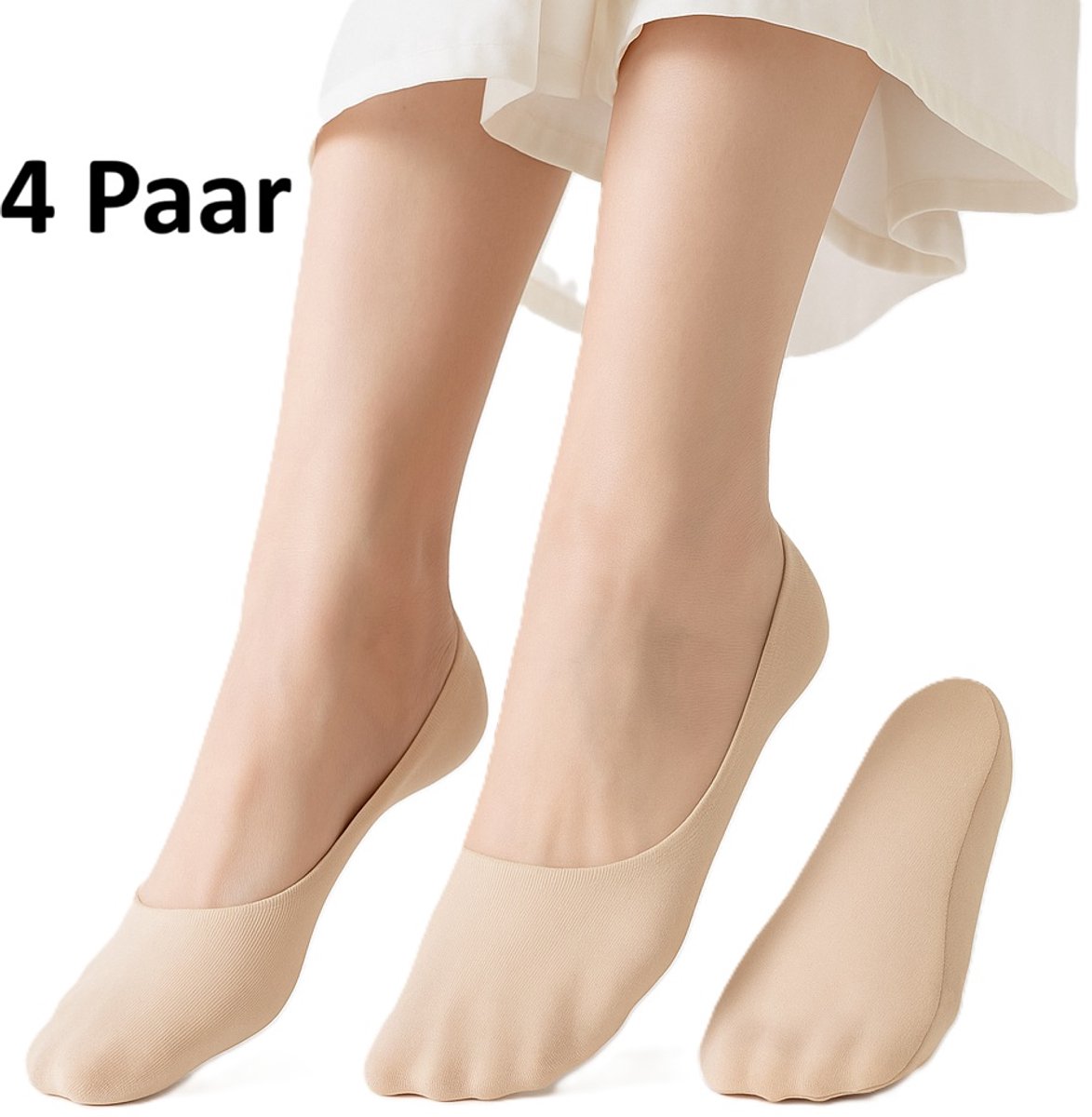 4 Pairs of Cooling Socks for Women | Invisible Socks | Fabric Socks | Soft & Lightweight | Boat Socks | Size 36-42 | Beige - Image 1