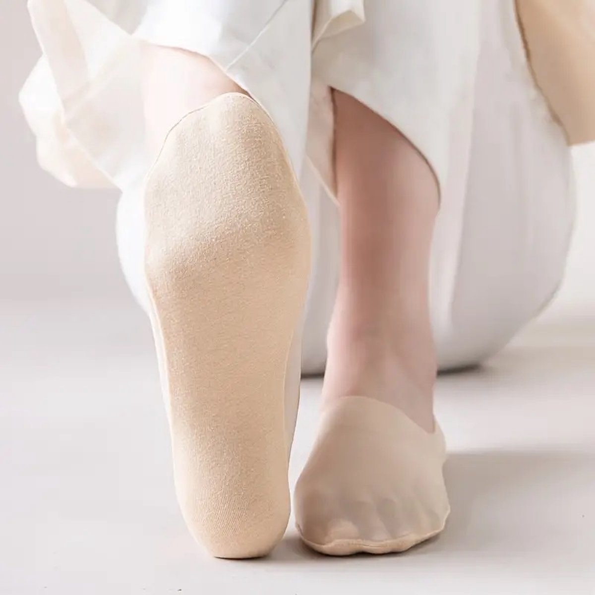 4 Pairs of Cooling Socks for Women | Invisible Socks | Fabric Socks | Soft & Lightweight | Boat Socks | Size 36-42 | Beige - Image 5
