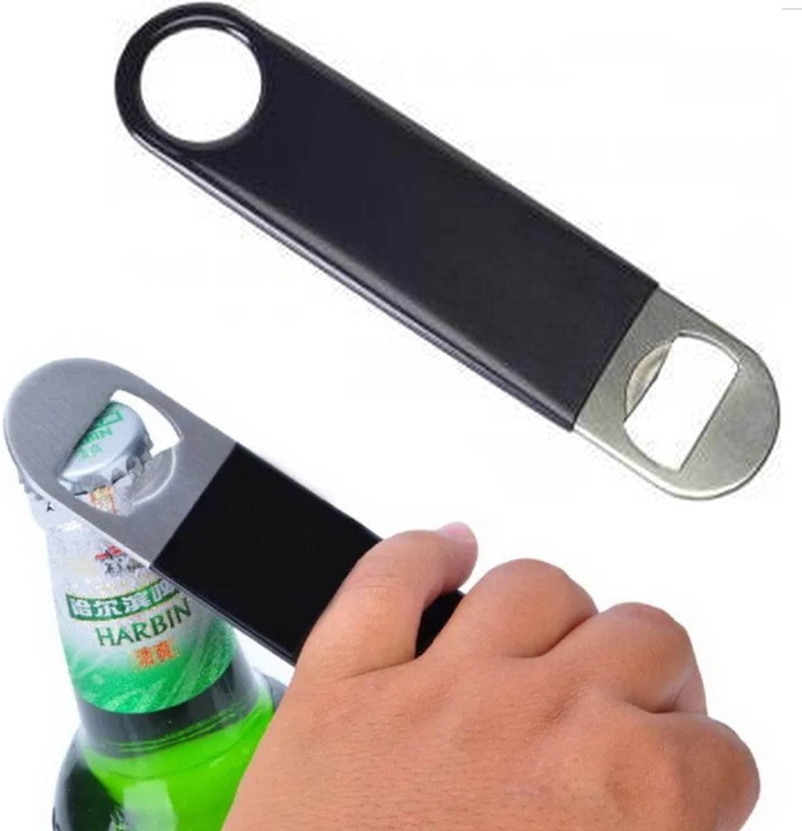 Barblade Bottle Opener | Beer Opener | Bottle Opener | Bar Accessories | Two-Tone | Stainless Steel | 12.5 x 3 cm | Silver/Black - Image 1