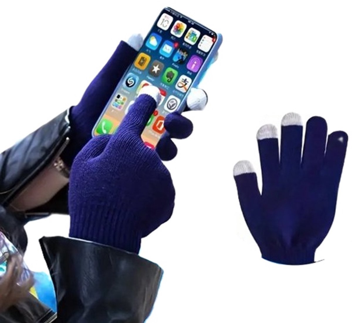 Touchscreen Gloves | Mittens | Touch Tip Gloves | Scandinavian Pattern | Unisex | For Adults | One Size | Blue - Image 1