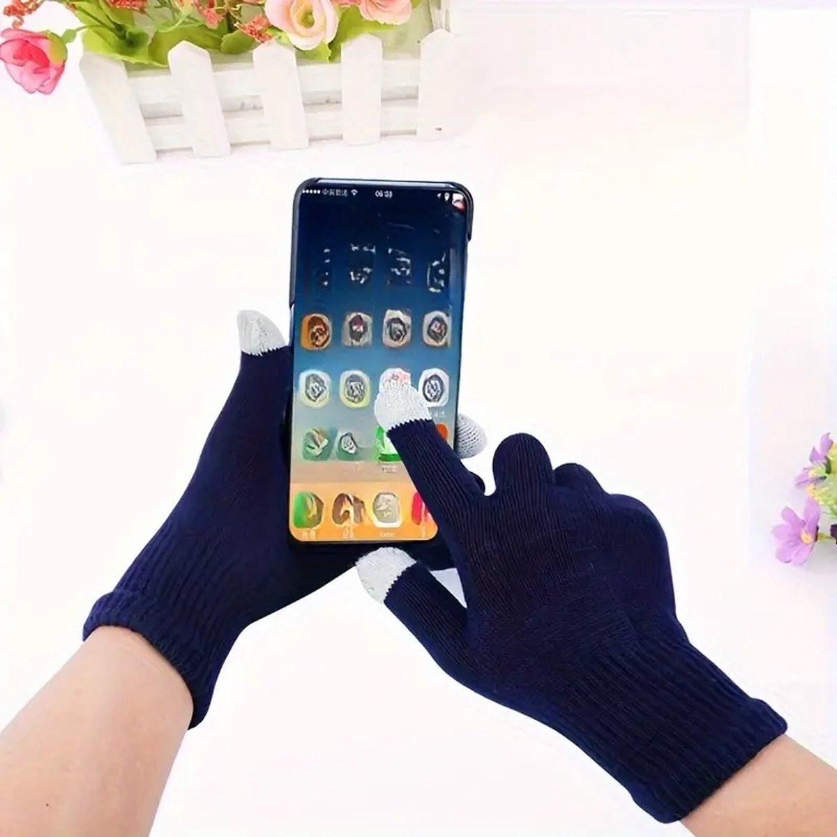 Touchscreen Gloves | Mittens | Touch Tip Gloves | Scandinavian Pattern | Unisex | For Adults | One Size | Blue - Image 4