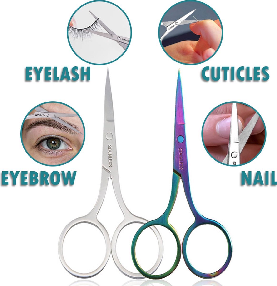 Cuticle Clipper and Eyebrow Scissors in 1 | Cuticle Scissors | Small Eyebrow Scissors | Cuticle Removal | Stainless Steel | Multicolor - Image 3