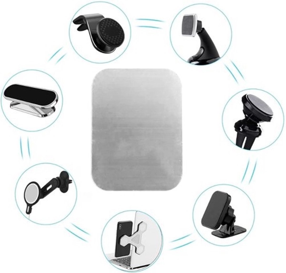 2x Metal Square Plate for Phone | Self-Adhesive Magnetic | Phone Holder | Phone Sticker | Metal Phone Plate | Round | Silver - Image 1