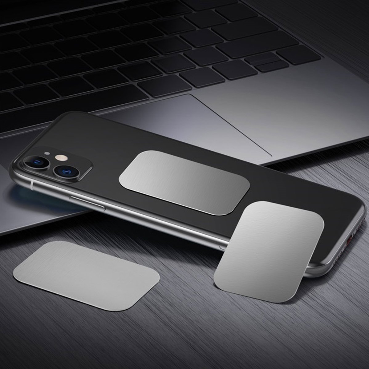 2x Metal Square Plate for Phone | Self-Adhesive Magnetic | Phone Holder | Phone Sticker | Metal Phone Plate | Round | Silver - Image 3