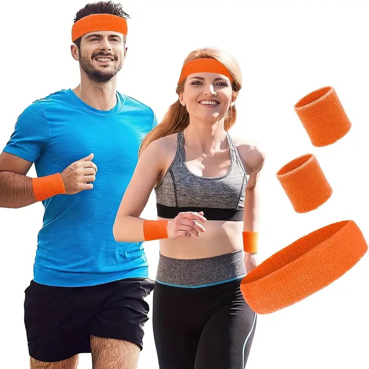 Headband & 2x Wristband Set | Sweatband | Sweatbands | Head and Wrist | Sports Bands | Orange - Image 2