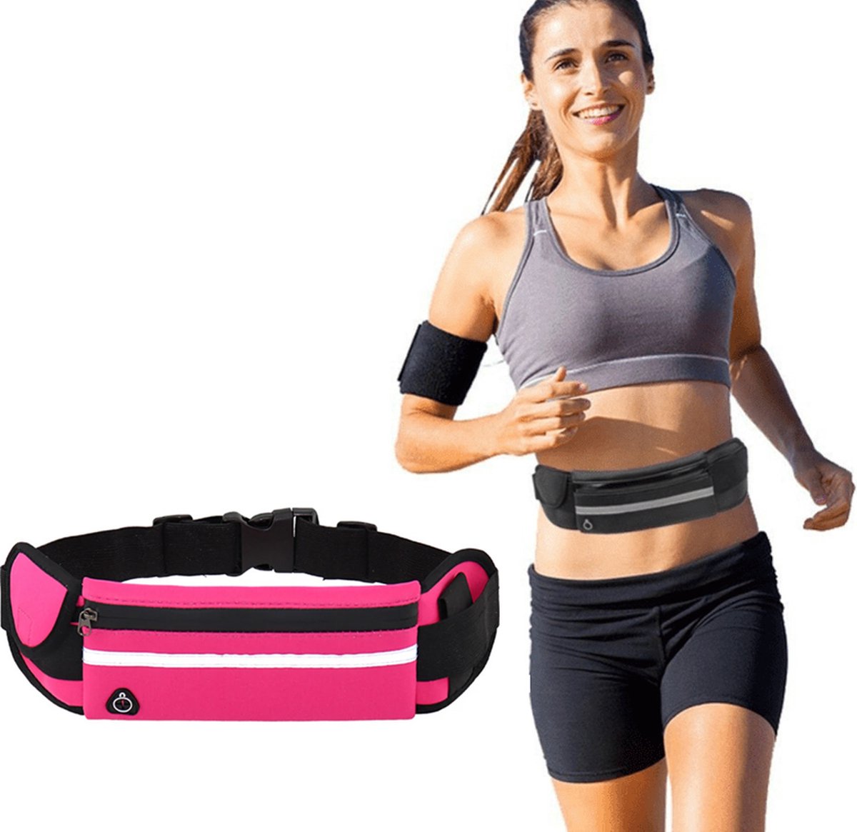 Waist Bag | Running Belt | With Phone Holder | With Smartphone Holder | Reflective | Running Bag | Adjustable Waist 50-80 cm | Pink - Image 1