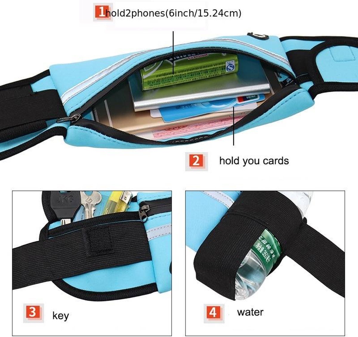 Waist Bag | Running Belt | With Phone Holder | With Smartphone Holder | Reflective | Running Bag | Adjustable Waist 50-80 cm | Pink - Image 4