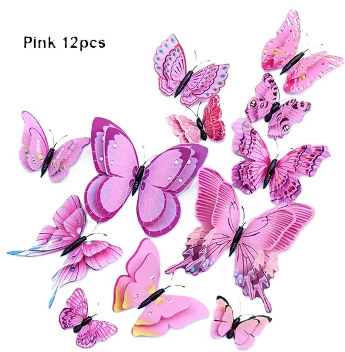 3D Wall Decoration Butterflies 12 Pieces | Wall Butterflies | Butterfly Wall Stickers | Pink - Image 1