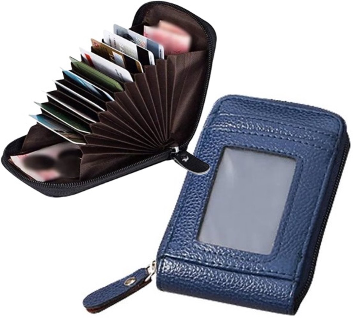 Card Holder for 12 Cards | Credit Card Holder | With Cash Compartment | With Driver's License Compartment | Card Holder | Wallet | PU Leather | Purse | Blue - Image 1