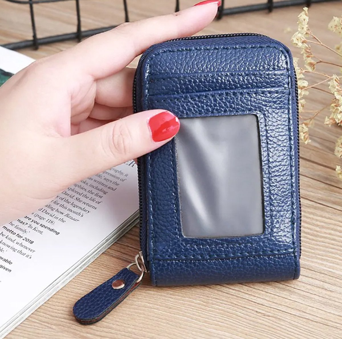 Card Holder for 12 Cards | Credit Card Holder | With Cash Compartment | With Driver's License Compartment | Card Holder | Wallet | PU Leather | Purse | Blue - Image 5