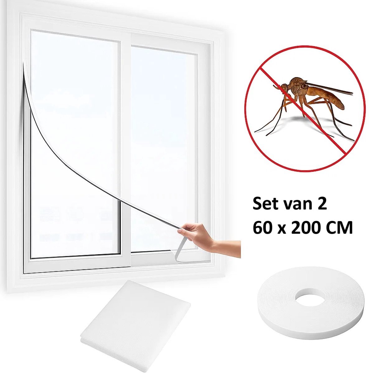 Set of 2 Insect Screens 60 x 200 CM | Window Screens | Insect Nets | Insect Mesh | Fly Screen | With Velcro Adhesive Strip | White - Image 1