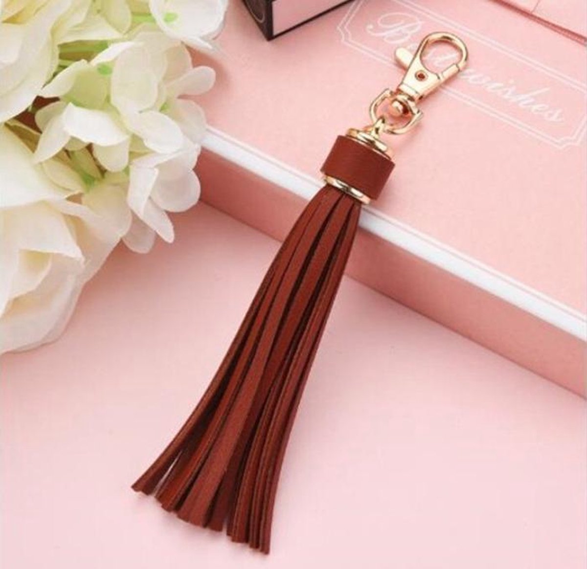 Tassel keychain | leather (PU) / women / men / bag charm / car - leather lanyard DARK BROWN - Image 1