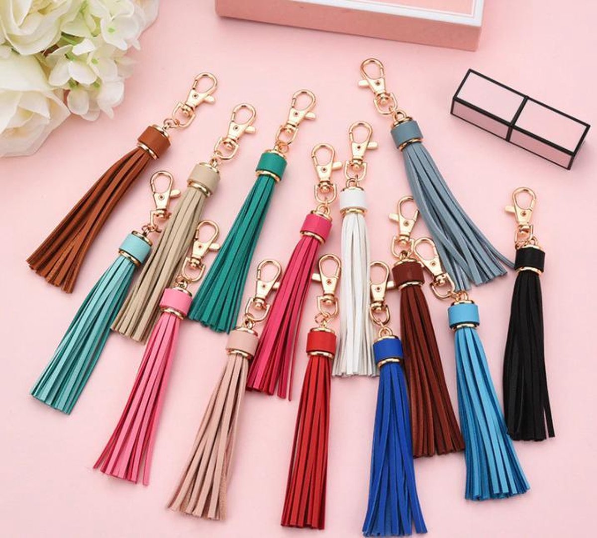 Tassel keychain | leather (PU) / women / men / bag charm / car - leather lanyard DARK BROWN - Image 3