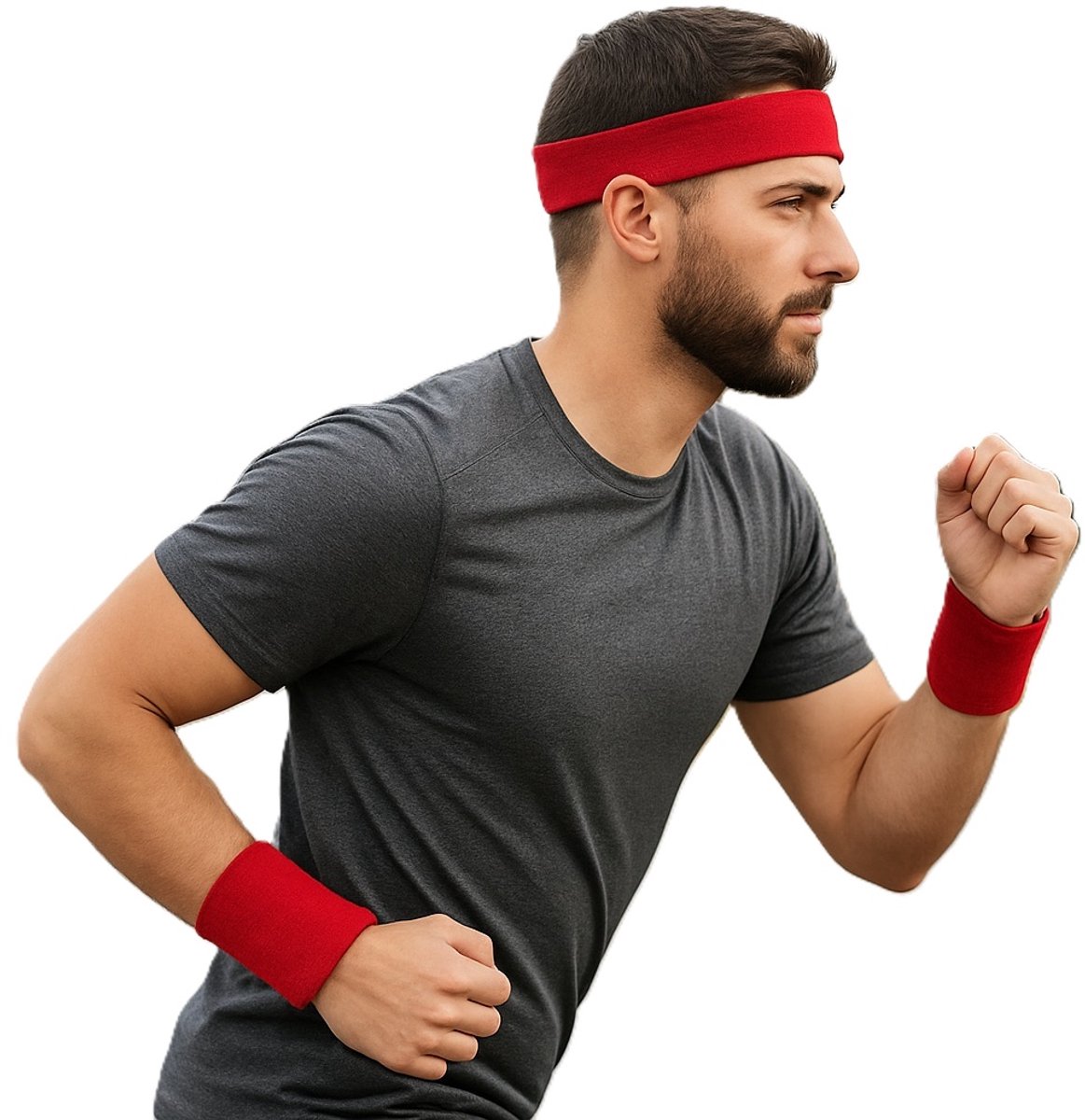 Set of Headband and 2x Wristbands Set | Sweatband | Sweatbands 6x8 CM | Head and Wrist | Sports Bands | Red - Image 1