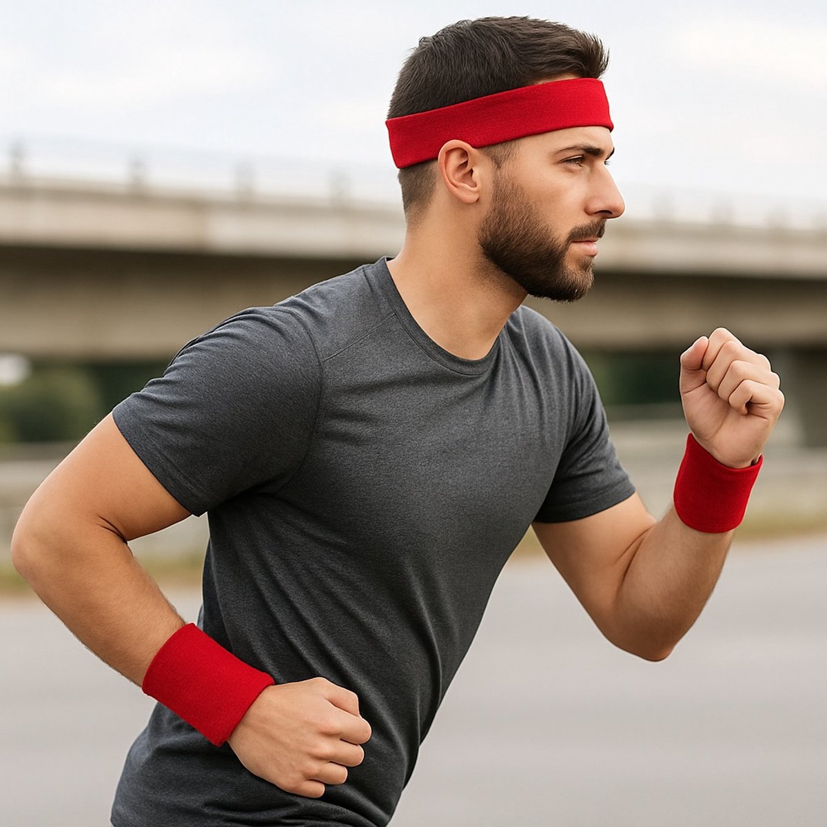 Set of Headband and 2x Wristbands Set | Sweatband | Sweatbands 6x8 CM | Head and Wrist | Sports Bands | Red - Image 2