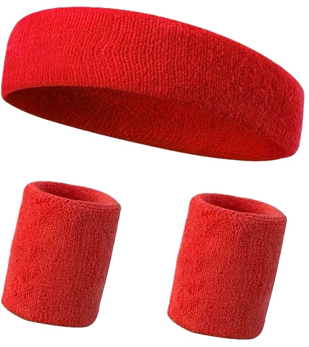 Set of Headband and 2x Wristbands Set | Sweatband | Sweatbands 6x8 CM | Head and Wrist | Sports Bands | Red - Image 3