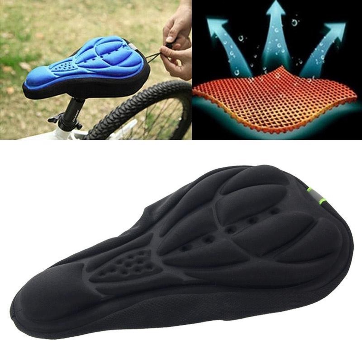 Note type!! 3D Silicone Lycra Nylon & Gel Pad Bicycle Saddle Seat Cover Soft Cushion Fits Types of Bikes (Black) - Image 1